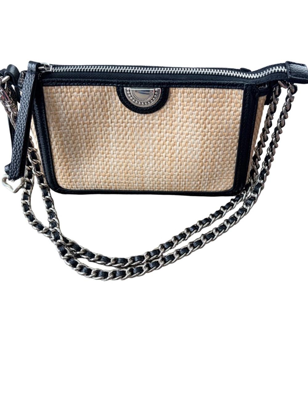 Brighton Glo Straw Mini Bag NWOT Black Leather Crossbody Baguette Retail $280